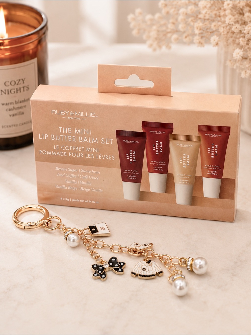 Ruby & Millie Mini Lip Butter Balm Set + 33 Tabs Cozy Luxe Charm NIB